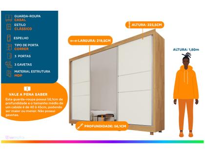 Imagem de Guarda-roupa Casal com Espelho 3 Portas de Correr 3 Gavetas Europa Maranello 11617.1
