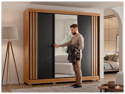 Imagem de Guarda-roupa Casal com Espelho 3 Portas de Correr 6 Gavetas Demóbile Lille