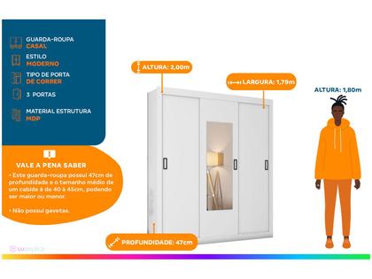 Guarda-roupa Casal com Espelho 3 Portas de Correr Araplac