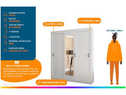 Imagem de Guarda-roupa Casal com Espelho 3 Portas de Correr Araplac Melissa Glass