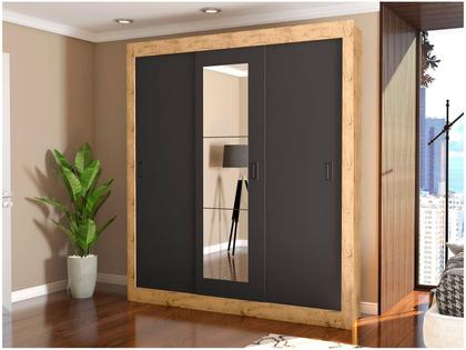 Imagem de Guarda-roupa Casal com Espelho 3 Portas de Correr Araplac Melissa Glass