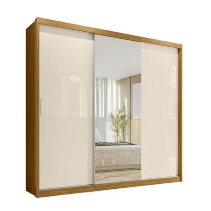 Imagem de Guarda Roupa Casal com Espelho 3 Portas de Correr e 4 Gavetas 100% MDF London Cinamon/Offwhite Yesca