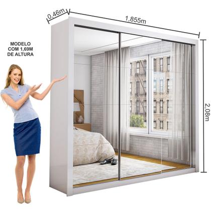Imagem de Guarda-Roupa Casal com Espelho 3 Portas de Correr Isabela Master Branco - Carioca Móveis