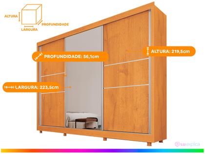 Imagem de Guarda-roupa Casal com Espelho 3 Portas de Correr