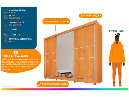 Imagem de Guarda-roupa Casal com Espelho 3 Portas de Correr