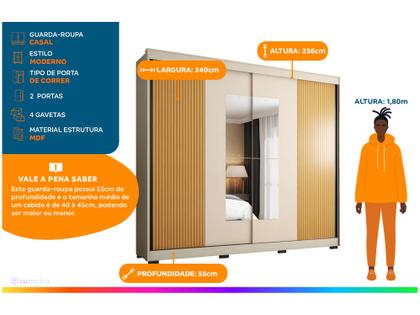 Imagem de Guarda-roupa Casal com Espelho 4 Gavetas 2 Portas de Correr Araplac Benfica