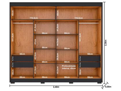 Guarda-roupa Casal com Espelho 4 Gavetas 2 Portas de Correr