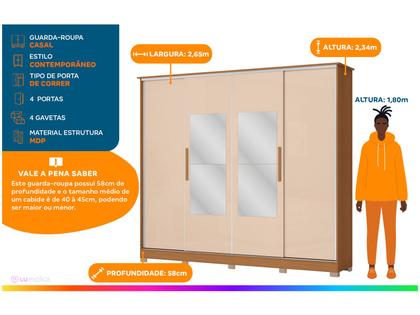 Imagem de Guarda-roupa Casal com Espelho 4 Gavetas 4 Portas Kappesberg Mônaco II