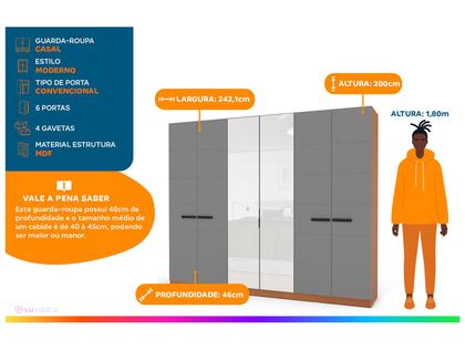 Imagem de Guarda-roupa Casal com Espelho 4 Gavetas 6 Portas Politorno Lisboa