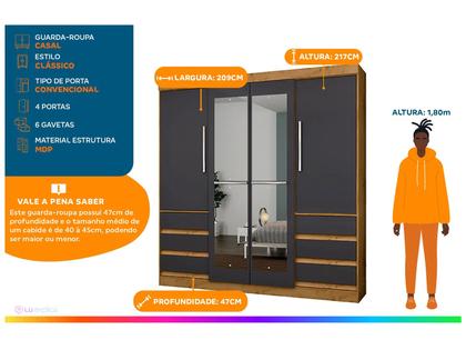 Imagem de Guarda-roupa Casal com Espelho 4 Portas 6 Gavetas Araplac Atraente Sofia