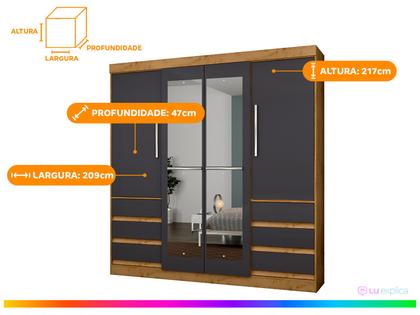 Imagem de Guarda-roupa Casal com Espelho 4 Portas 6 Gavetas Araplac Atraente Sofia