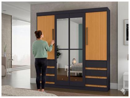 Guarda-roupa Casal com Espelho 4 Portas 6 Gavetas Araplac Atraente