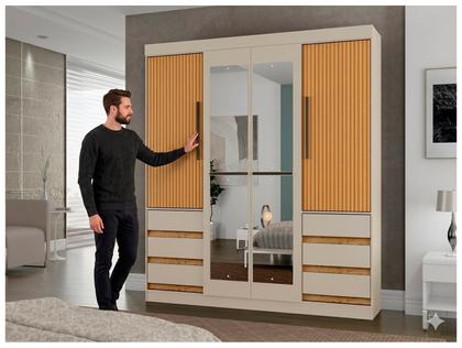 Guarda-roupa Casal com Espelho 4 Portas 6 Gavetas Araplac Atraente