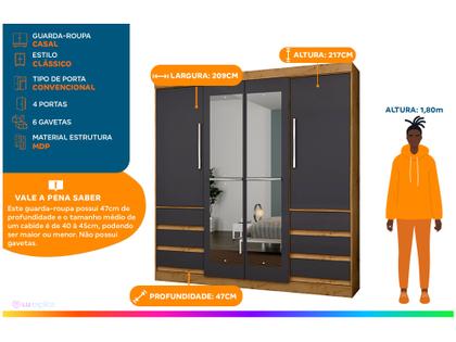 Imagem de Guarda-roupa Casal com Espelho 4 Portas 6 Gavetas Araplac Sofia