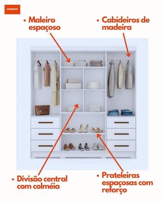Imagem de Guarda Roupa Casal com Espelho 4 Portas 6 Gavetas Estrela