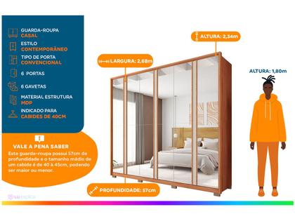 Imagem de Guarda-roupa Casal com Espelho 6 Gavetas 6 Portas Caemmun Gladiador