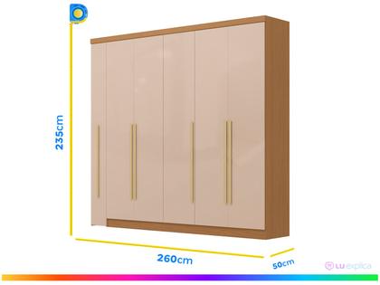 Imagem de Guarda-roupa Casal com Espelho 6 Gavetas 6 Portas Kappesberg Dakota Classic