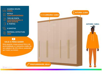 Imagem de Guarda-roupa Casal com Espelho 6 Gavetas 6 Portas Kappesberg Dakota Classic