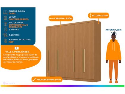 Imagem de Guarda-roupa Casal com Espelho 6 Gavetas 6 Portas Kappesberg Dakota Classic