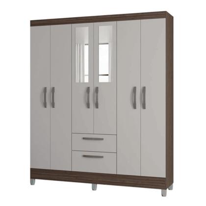 Imagem de Guarda Roupa Casal com Espelho 6 Portas 2 Gavetas Multi Poquema Chocolate / Off White