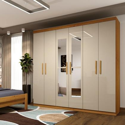Guarda Roupa Casal com Espelho 6 Portas 3 Gavetas 219cm Olimpo