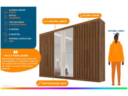 Imagem de Guarda-roupa Casal com Espelho 6 Portas 6 Gavetas Móveis Europa Ripado Potente