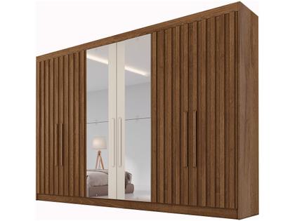 Imagem de Guarda-roupa Casal com Espelho 6 Portas 6 Gavetas Móveis Europa Ripado Potente