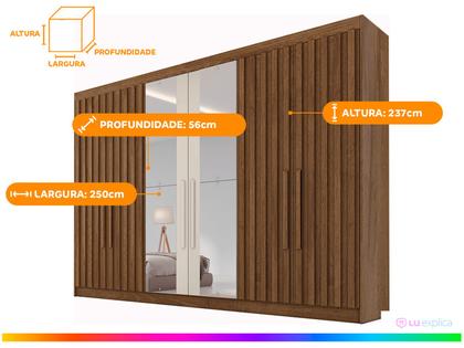Imagem de Guarda-roupa Casal com Espelho 6 Portas 6 Gavetas Móveis Europa Ripado Potente