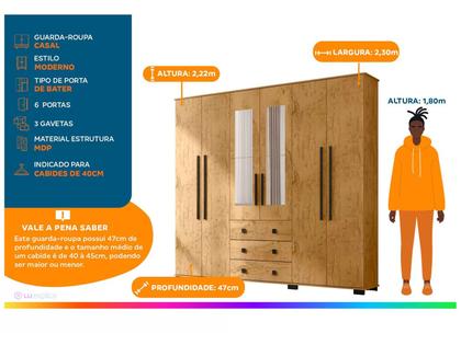 Imagem de Guarda-roupa Casal com Espelho 6 Portas Araplac Malu