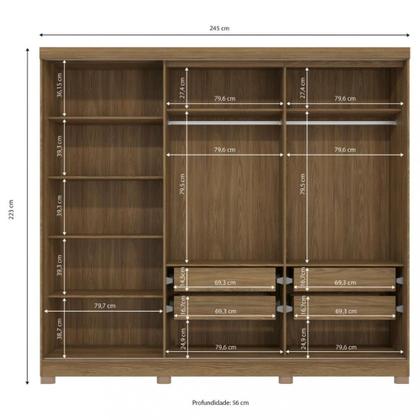 Imagem de Guarda Roupa Casal com Espelho e Pés 5 Portas CB01N564 Kappesberg