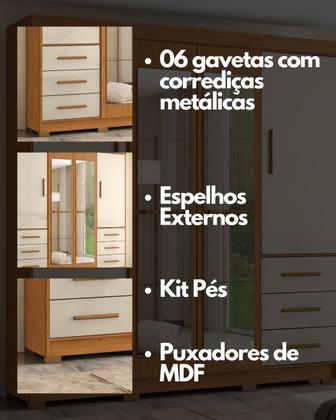 Imagem de Guarda-roupa Casal com Espelhos 4 Portas 6 Gavetas Estrela