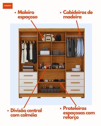 Imagem de Guarda-roupa Casal com Espelhos 4 Portas 6 Gavetas Estrela