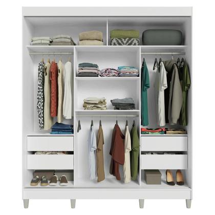 Imagem de Guarda-Roupa Casal com Pés 3 Portas de Correr com Espelho Branco Reno Madesa