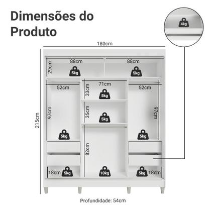Imagem de Guarda-Roupa Casal com Pés 3 Portas de Correr com Espelho Branco Reno Madesa