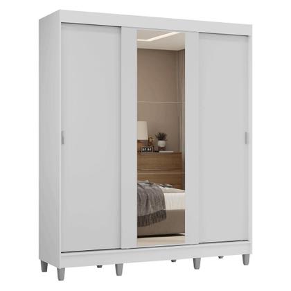 Imagem de Guarda-Roupa Casal com Pés 3 Portas de Correr com Espelho Branco Reno Madesa