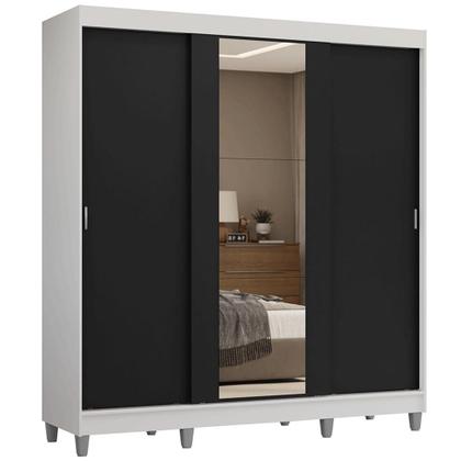 Imagem de Guarda-Roupa Casal com Pés 3 Portas de Correr com Espelho Reno Madesa B