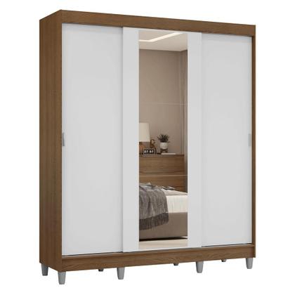 Imagem de Guarda-Roupa Casal com Pés 3 Portas de Correr com Espelho Rustic/Branco Reno Madesa