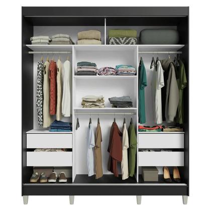 Imagem de Guarda-Roupa Casal com Pés 3 Portas de Correr com Espelhos Preto/Branco Reno Madesa