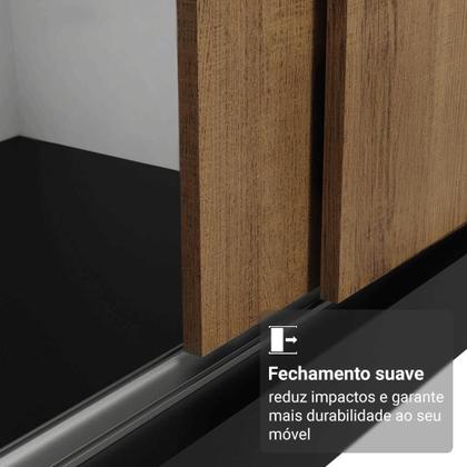 Imagem de Guarda-Roupa Casal com Pés 3 Portas de Correr com Espelhos Preto/Rustic Reno Madesa