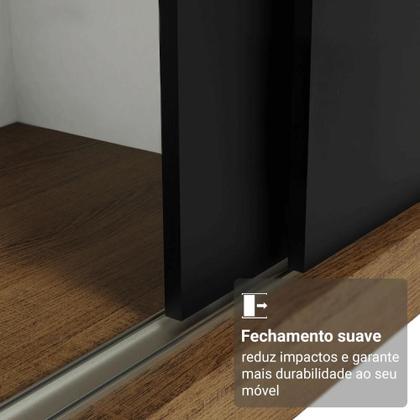 Imagem de Guarda-Roupa Casal com Pés 3 Portas de Correr com Espelhos Rustic/Preto Reno Madesa