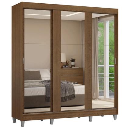 Imagem de Guarda-Roupa Casal com Pés 3 Portas de Correr de Espelho Rustic Reno Madesa
