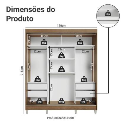 Imagem de Guarda-Roupa Casal com Pés 3 Portas de Correr de Espelho Rustic Reno Madesa