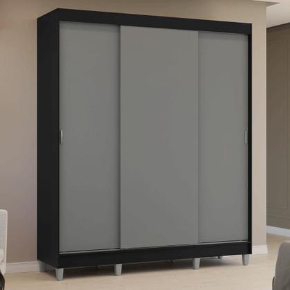 Imagem de Guarda-Roupa Casal com Pés 3 Portas de Correr Preto/Cinza Reno Madesa