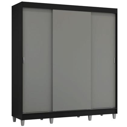Imagem de Guarda-Roupa Casal com Pés 3 Portas de Correr Preto/Cinza Reno Madesa