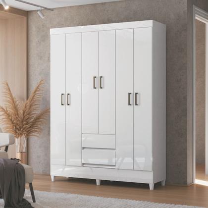 Imagem de Guarda Roupa Casal com Pés 6 Portas 2 Gavetas Branco New Opção