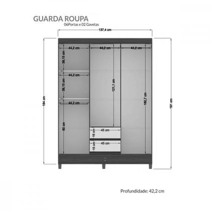 Imagem de Guarda Roupa Casal com Pés 6 Portas 2 Gavetas Branco New Opção