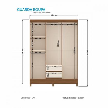 Imagem de Guarda Roupa Casal com Pés 6 Portas 2 Gavetas Jequitiba Off White New Opção