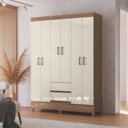 Imagem de Guarda Roupa Casal com Pés 6 Portas 2 Gavetas Jequitiba Off White New Opção