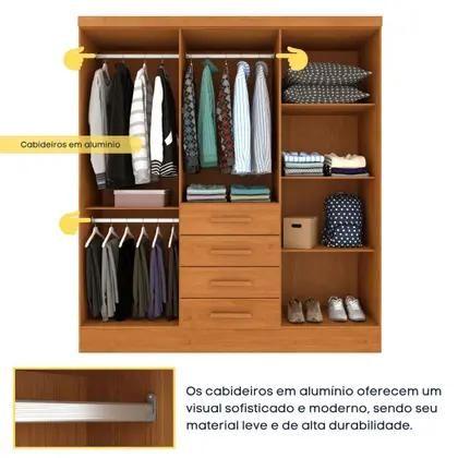 Imagem de Guarda Roupa Casal com pés 6 Portas 4 Gavetas 180cm Arizona Tcil Móveis