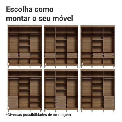 Imagem de Guarda-roupa Casal Com Pés 6 Portas Batentes Com Espelho Rustic-crema-rustic Venus Madesa